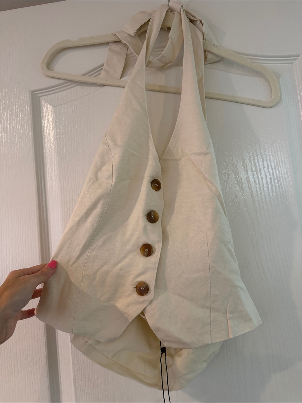 Mustard Seed Cream Halter Vest with Wood Buttons